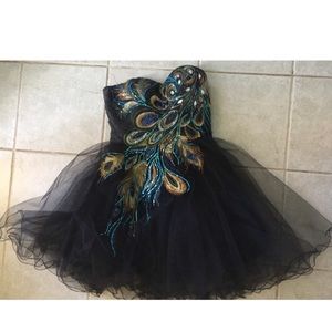 Peacock printed formal gown